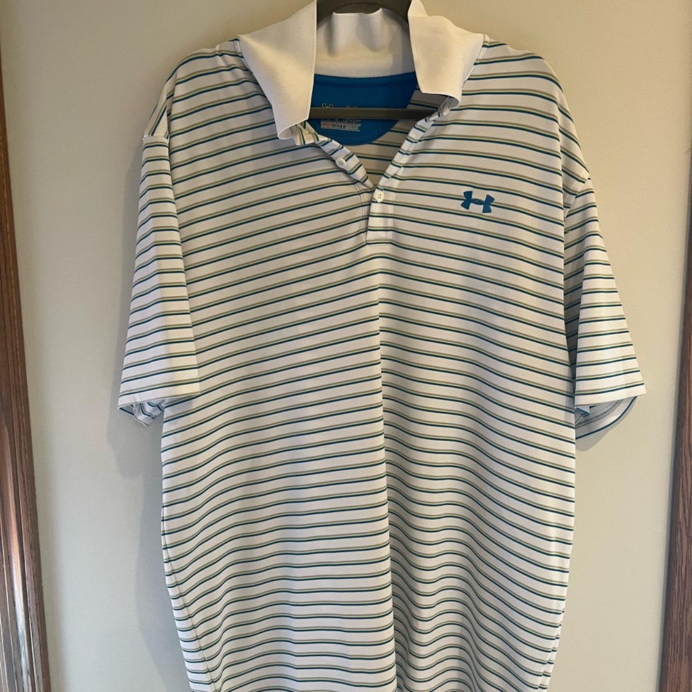 Under Armour Men's Polo Shirt - White with Blue Stripes